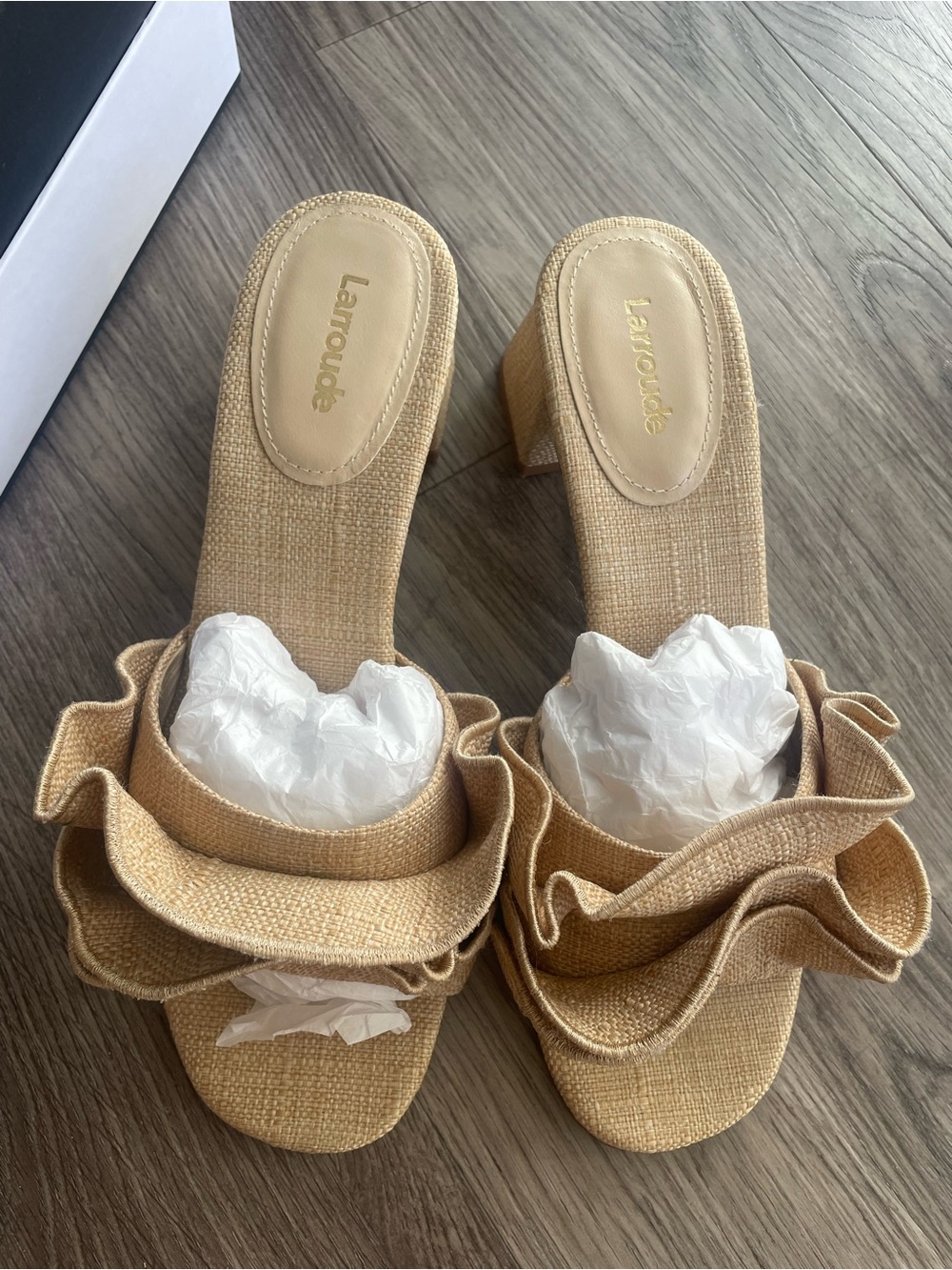 Larroude Brigitte Ruffle Raffia Mules, 7 - Picture 2 of 6